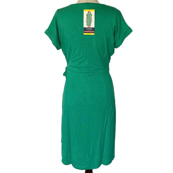 NEW CHAPS Crew Neck Knit Dress Green Size Small Wrap Tie Waist Business Casual - Picture 4 of 6